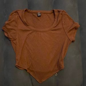 Dark brown Shein Crop Top. Angled front